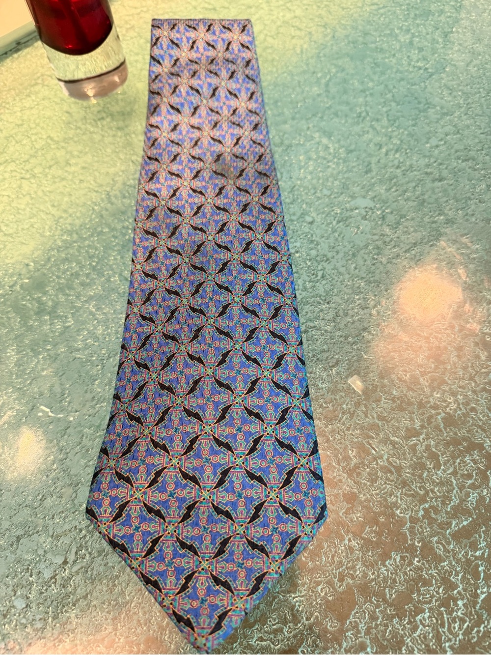 Stefano Ricci Blue Geometric Silk Tie with Subtle Purple Accents